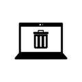 Laptop screen icon. Trash can sign. Line art. Modern design. Technology background. Vector illustration. Stock image. Royalty Free Stock Photo
