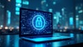 laptop on the screen lock. Cyber security, data protection concept ,encryption concept,cybersecurity, cyber attack, security