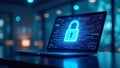 laptop on the screen lock. Cyber security, data protection concept ,encryption concept,cybersecurity, cyber attack, security