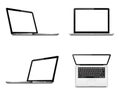 Laptop screen mockup with perspective, top and front view. Set of vector laptops with blank screen.