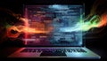 Laptop screen show abstract computer code. Generative AI Royalty Free Stock Photo