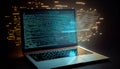 Laptop screen show abstract computer code. Generative AI Royalty Free Stock Photo