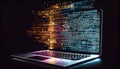 Laptop screen show abstract computer code. Generative AI Royalty Free Stock Photo