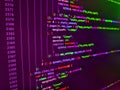 Laptop screen show abstract computer programming code script. Developer working on source codes on computer at office. Monitor Royalty Free Stock Photo