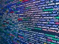 Laptop screen show abstract computer programming code script. Real Html code developing screen. Programming code abstract screen Royalty Free Stock Photo