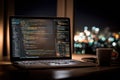Laptop screen showing programming code at night Royalty Free Stock Photo