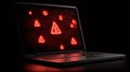 Laptop screen showing red warning signs and binary code Royalty Free Stock Photo