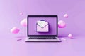 Laptop screen shows an email message with a pink envelope Royalty Free Stock Photo