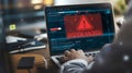Laptop Screen Shows System Hacked Warning Digital Alert Red Warning Security Breach Cyberattack Online Threat Digital