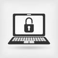 Laptop screen with unlocked padlock Royalty Free Stock Photo