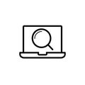 Laptop search line icon. linear style sign for mobile concept and web design. Laptop screen with magnifier outline vector icon. Royalty Free Stock Photo