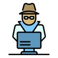 Laptop secret hacker icon color outline vector