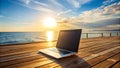 A Laptop Set Against the Sparkling Horizon on a Luxury Yacht AI Generated