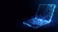 Laptop shape formed by glowing blue lines and dots, illustrating network, big data, and communication concepts Royalty Free Stock Photo