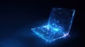Laptop shape formed by glowing blue lines and dots, illustrating network, big data, and concepts communication Royalty Free Stock Photo
