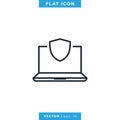 Laptop and Shield Icon Vector Logo Design Template. Editable Stroke. Royalty Free Stock Photo