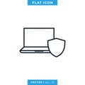 Laptop and Shield Icon Vector Logo Design Template. Editable Stroke. Royalty Free Stock Photo