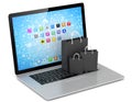 Laptop and shopping pags on white Royalty Free Stock Photo