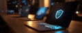 The laptop showcasing digital security features in a modern workspace environment..AI generated image Royalty Free Stock Photo
