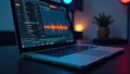 Laptop Showing Audio Waveform On Screen Royalty Free Stock Photo