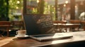 laptop showing blank screen in coffee shop restaurant Royalty Free Stock Photo