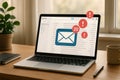 Laptop showing email inbox with multiple notifications Royalty Free Stock Photo