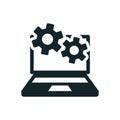 Laptop showing gears working concept of artificial intelligence Royalty Free Stock Photo