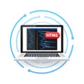 Laptop showing html code on screen programming and web development Royalty Free Stock Photo