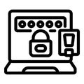 Laptop showing password protected access with padlock and keycard