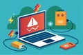 A laptop shows a connection error and low battery warning while plugged into a power source, Laptop has a connection error and the Royalty Free Stock Photo