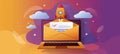 Laptop silhouette on colorful backdrop, envelope emerging dramatically like a rocket Royalty Free Stock Photo