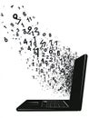 A laptop silhouette releases a cascade of numbers, illustrating the concept of computer services and tech support in a Royalty Free Stock Photo