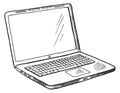 Laptop sketch. Open computer with blank screen in hand drawn style Royalty Free Stock Photo