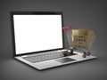 Laptop with small shopping cart Royalty Free Stock Photo