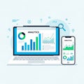 Laptop and smartphone display analytics. The Royalty Free Stock Photo