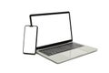 Laptop and smartphone, display. on white background workspace mock up design