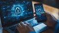 Laptop and Smartphone Displaying Digital Padlock Security Icon Royalty Free Stock Photo