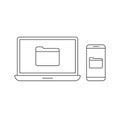 Laptop and smartphone folder icon line vector