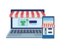 Laptop and smartphone with parasol ecommerce