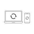 Laptop and smartphone sync or restart icon line vector Royalty Free Stock Photo