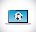 Laptop and soccer ball. illustration design