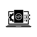 Laptop software development icon with code symbol, settings gear and dashboard panels Royalty Free Stock Photo