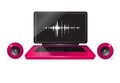 Laptop with speakers, online music