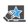 Laptop with star and hand cursor colored icon. Customer satisfaction, positive feedback symbol Royalty Free Stock Photo