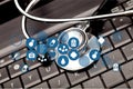 Modern laptop and stethoscope close-up view Royalty Free Stock Photo