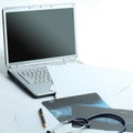 Laptop ,stethoscope and x-ray on the table Royalty Free Stock Photo