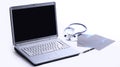 Laptop ,stethoscope and x-ray on the table Royalty Free Stock Photo