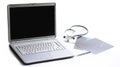 Laptop ,stethoscope and x-ray on the table Royalty Free Stock Photo