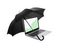 Laptop with stock charts protected by an umbrella