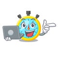 With laptop stopwatch in the cartoon shape funny Royalty Free Stock Photo
